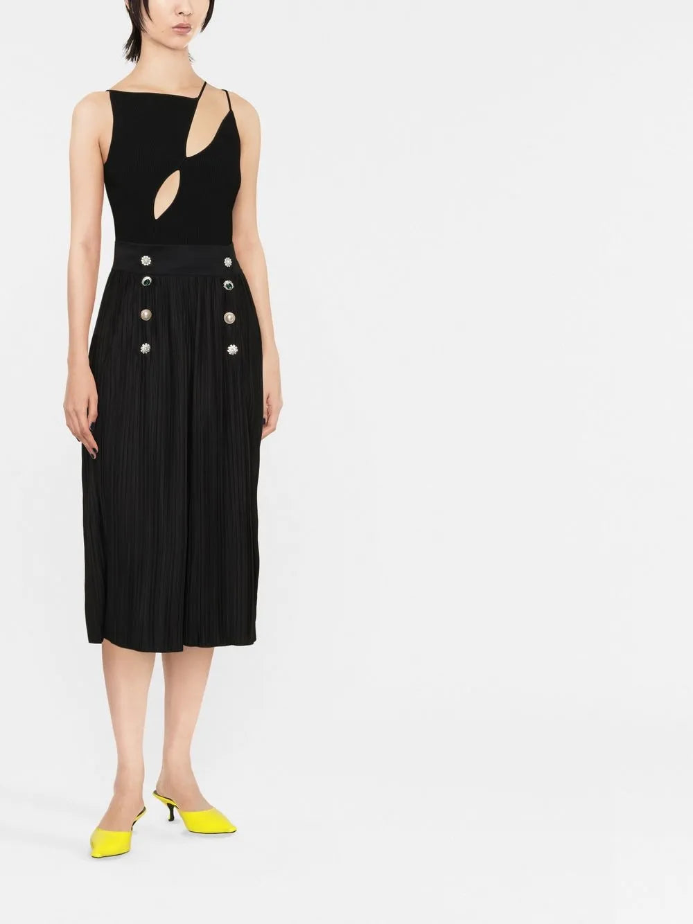 Pleated Double-Breasted Culottes