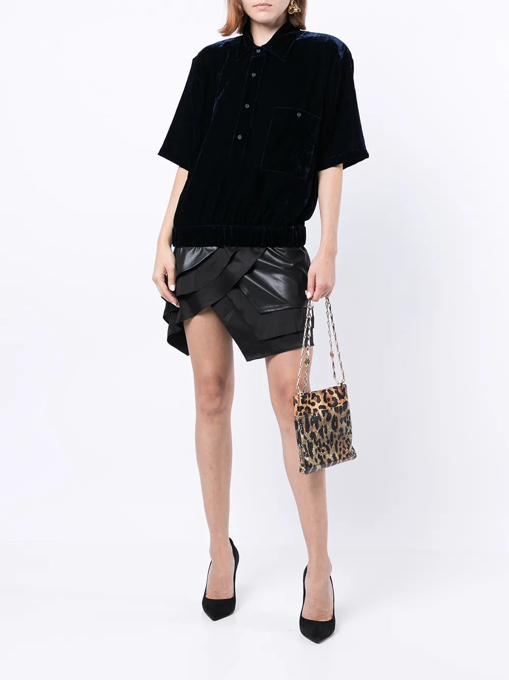 Velvet-Effect Oversize Polo Shirt