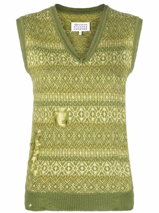Fair Isle Distressed-Effect Knitted Vest