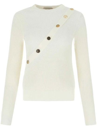 Ribbed-Knit Button-Detail Top