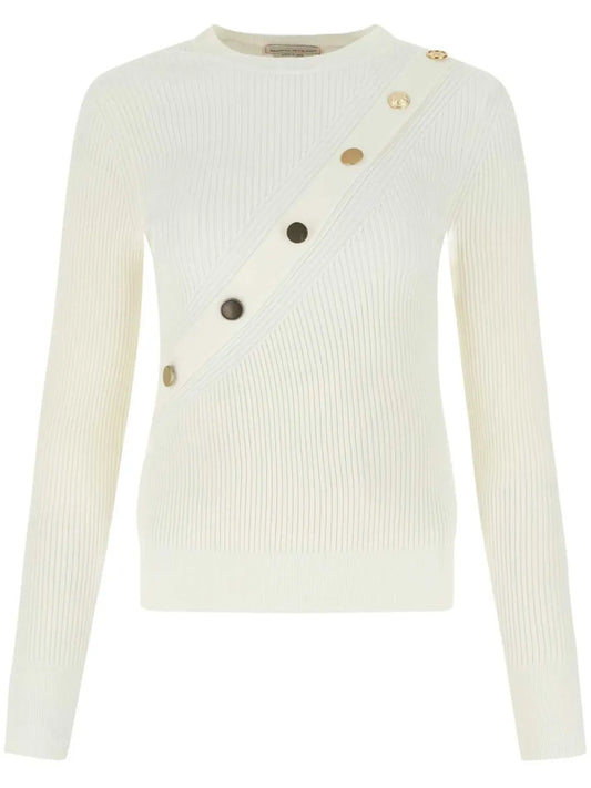 Ribbed-Knit Button-Detail Top
