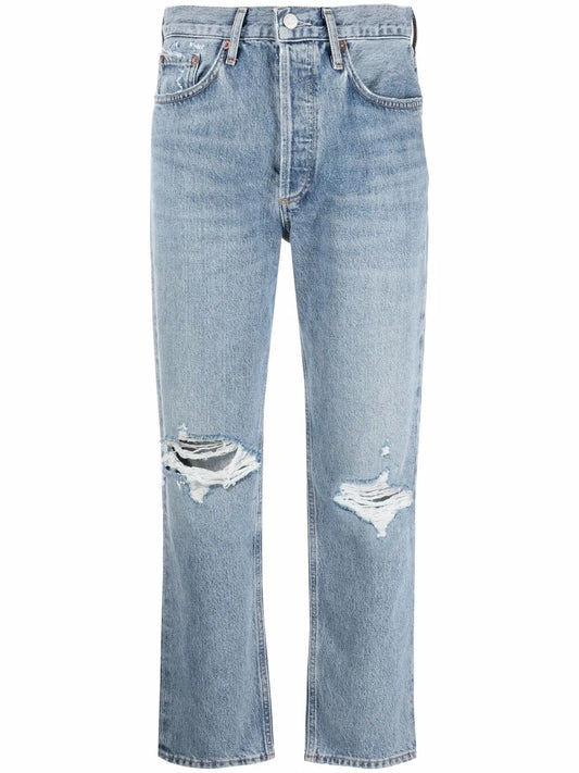 Fen Distressed Straight-Leg Jeans