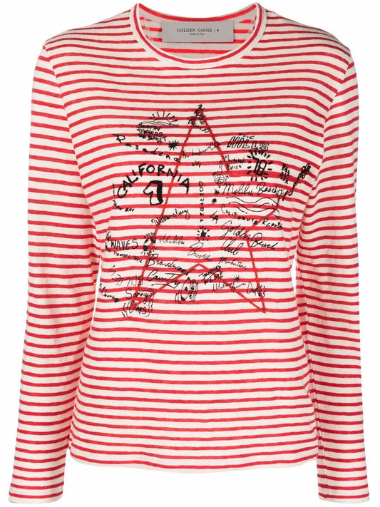 Star-Print Striped Long-Sleeved T-Shirt