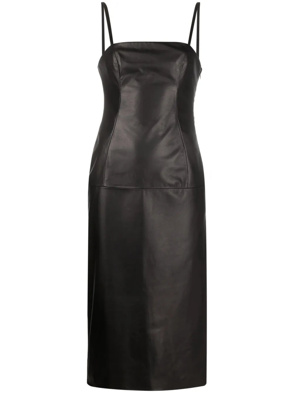 Strap-Detail Leather Midi Dress