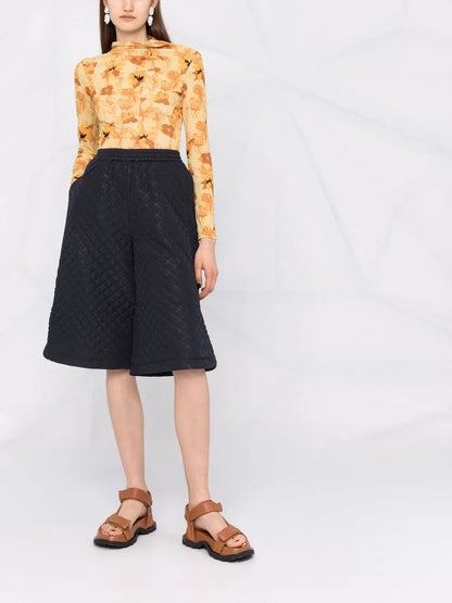 Diamond-Quilted Knee-Length Shorts