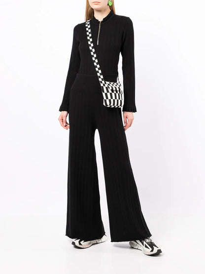 Ribbed Knit Flared Trousers