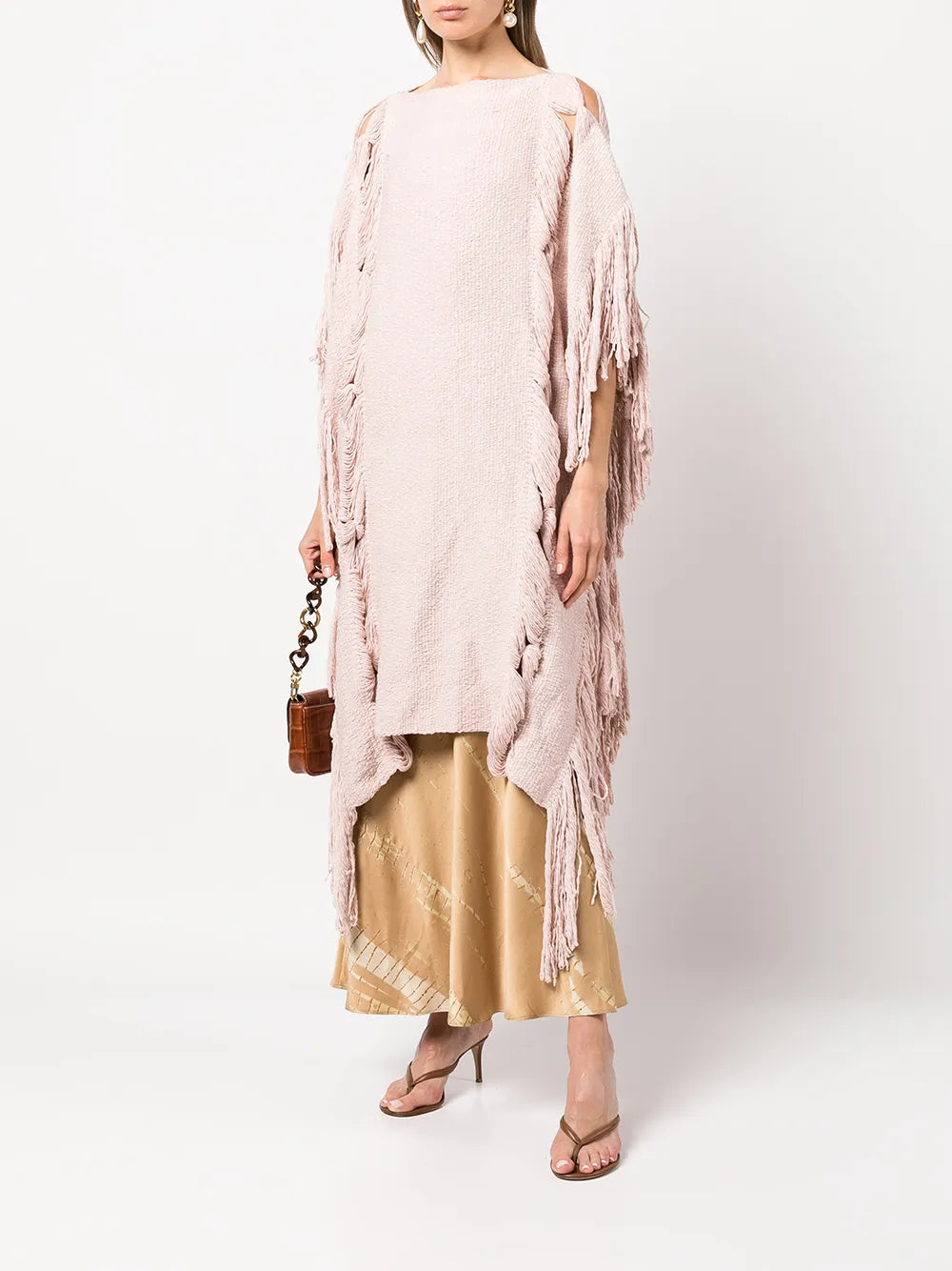 Draped Fringe-Detail Poncho