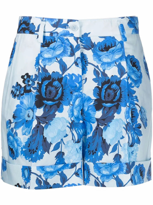 Floral-Print High-Waisted Shorts