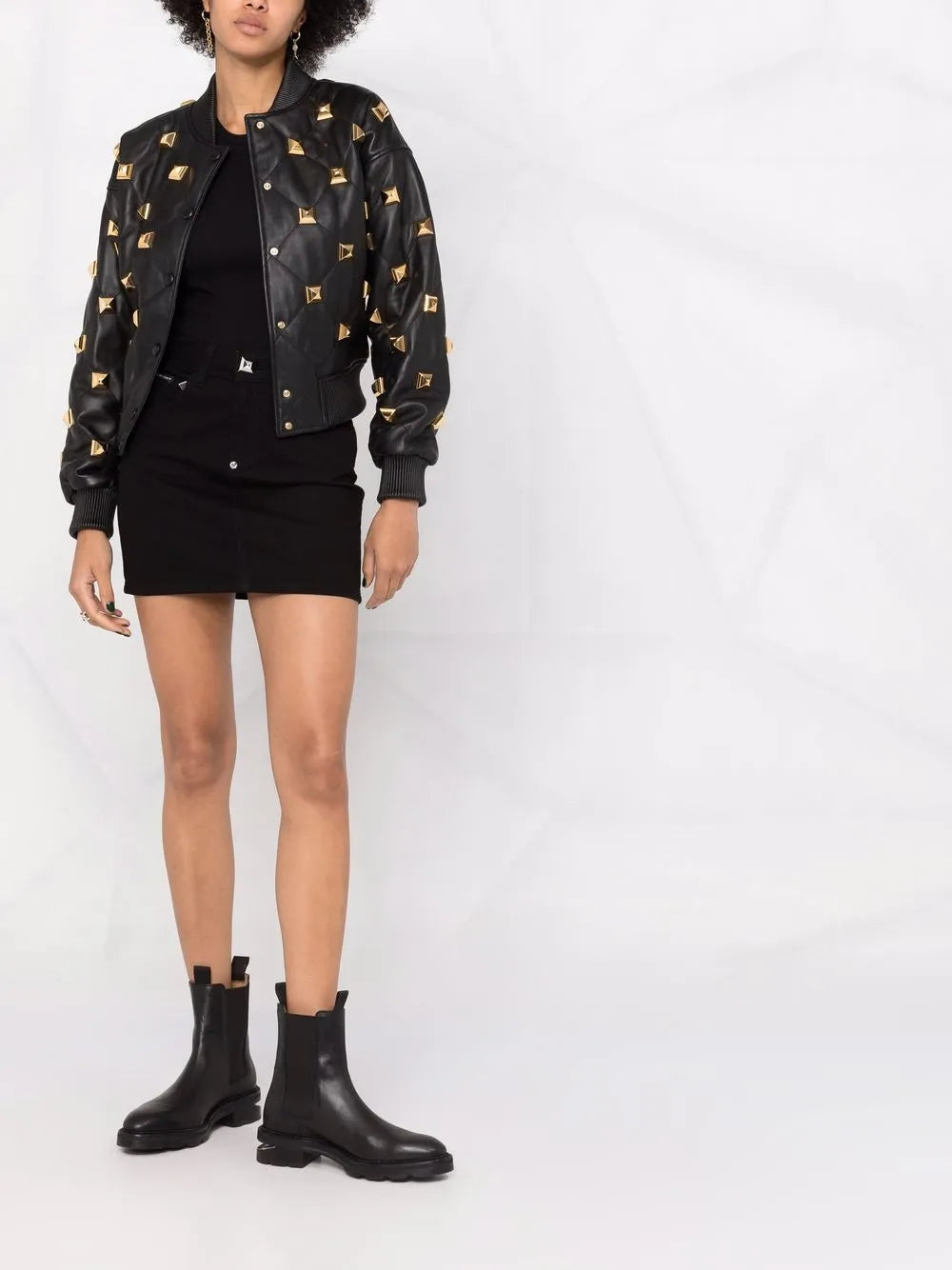 Studded Quilted Bomber Jacket