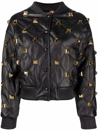 Studded Quilted Bomber Jacket