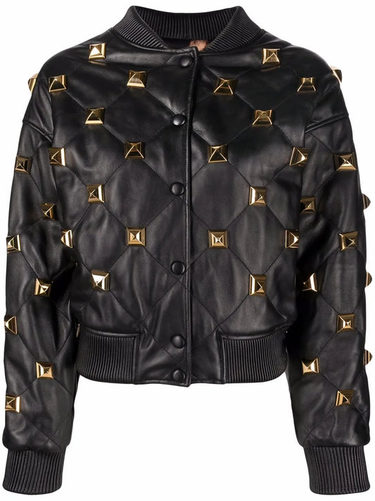 Studded Quilted Bomber Jacket