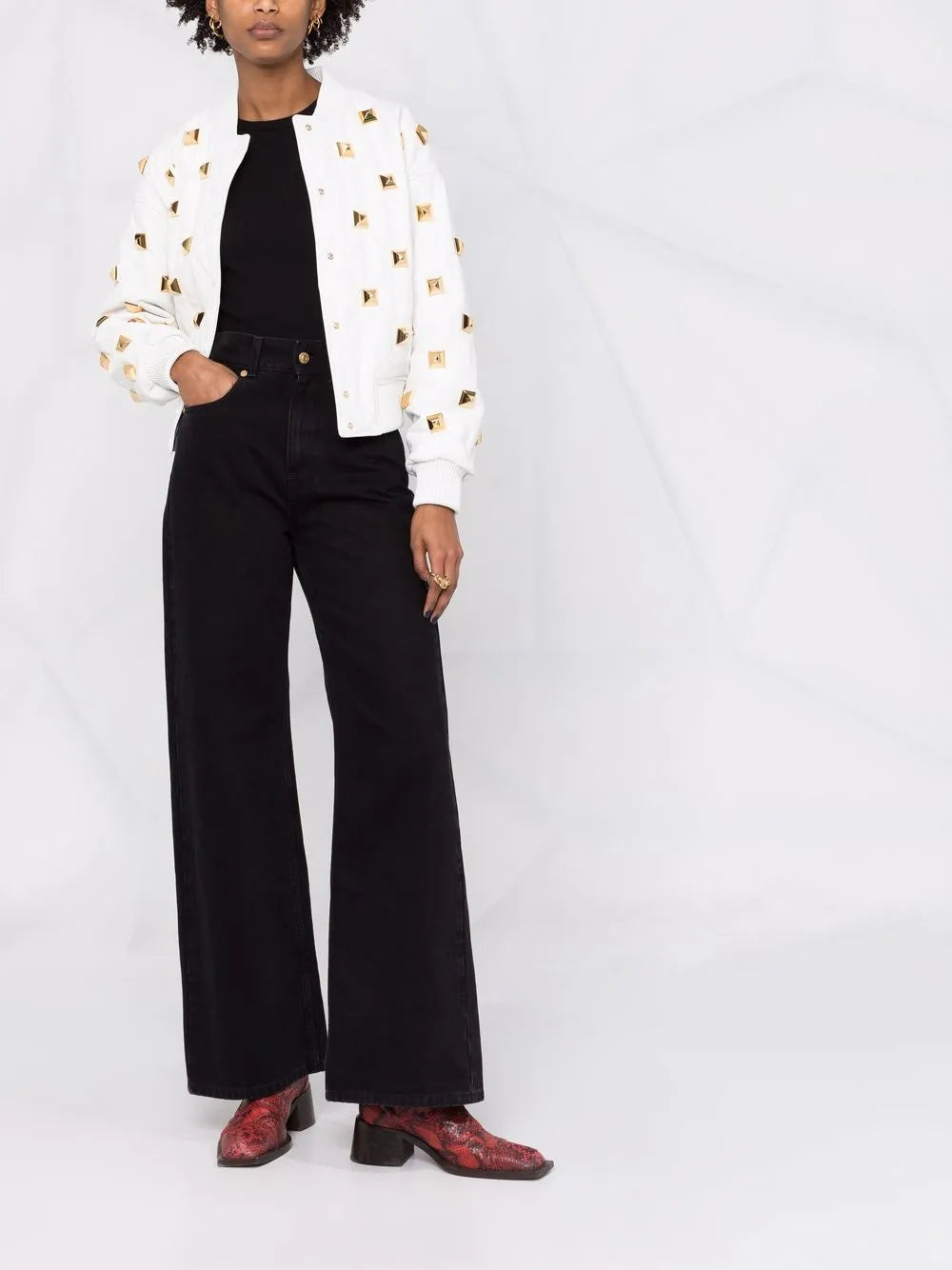 Studded Quilted Bomber Jacket