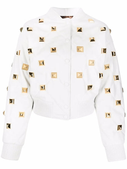 Studded Quilted Bomber Jacket