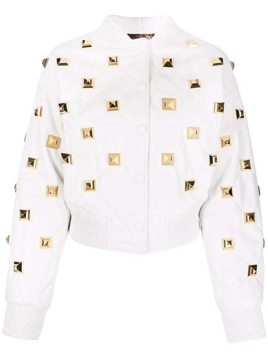 Studded Quilted Bomber Jacket