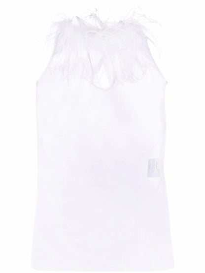 Feather Trim Sheer Sleeveless Top