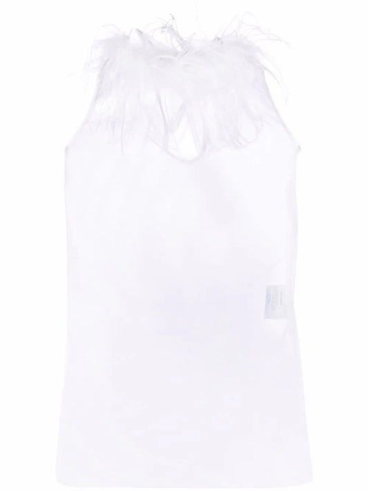 Feather Trim Sheer Sleeveless Top