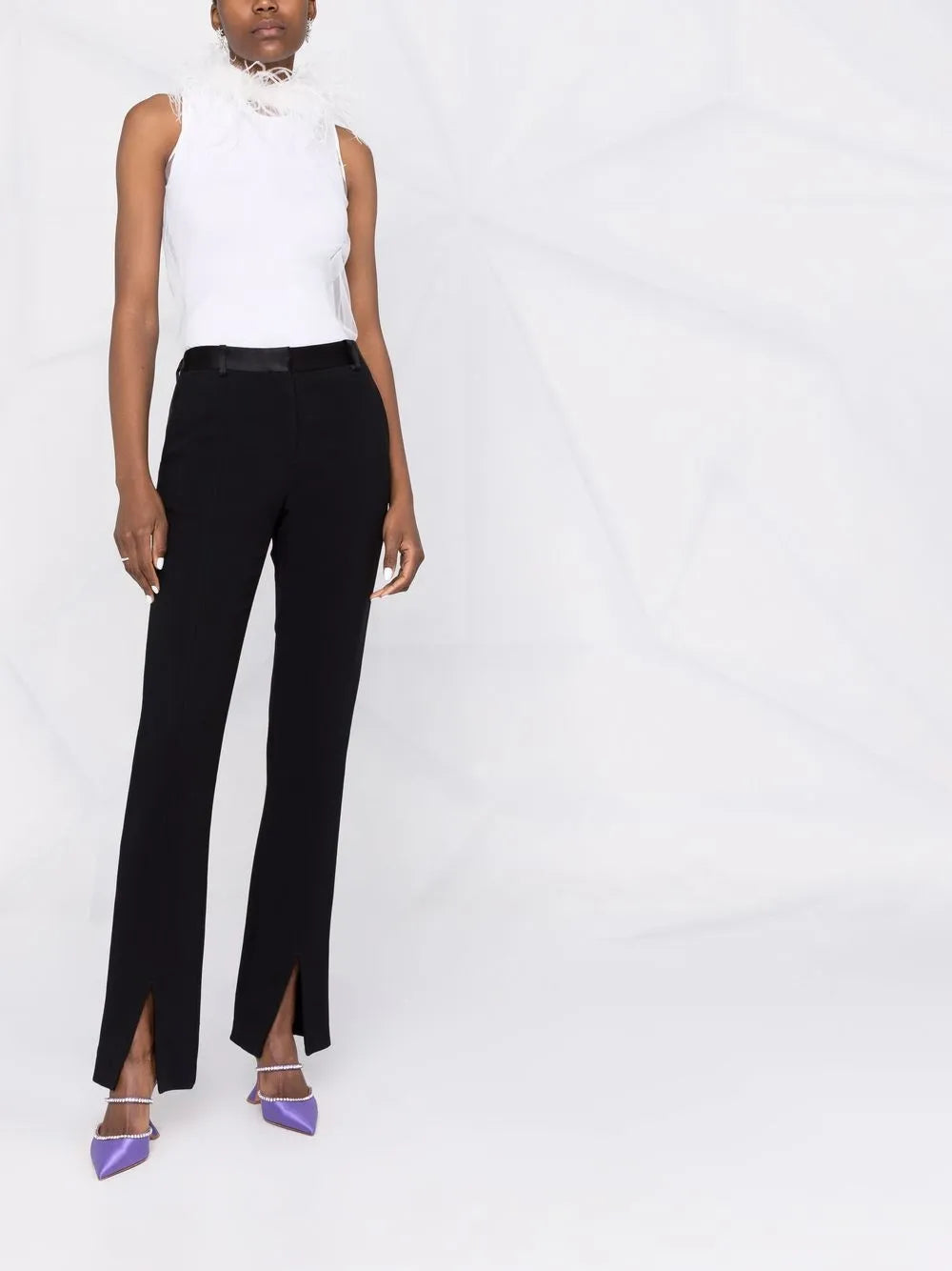 Feather Trim Sheer Sleeveless Top
