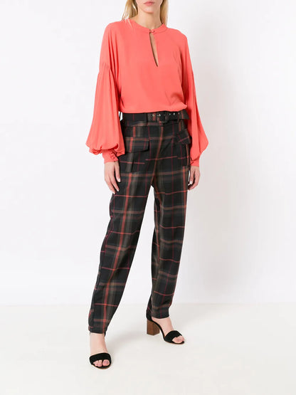 Check-Print Slim-Cut Trousers