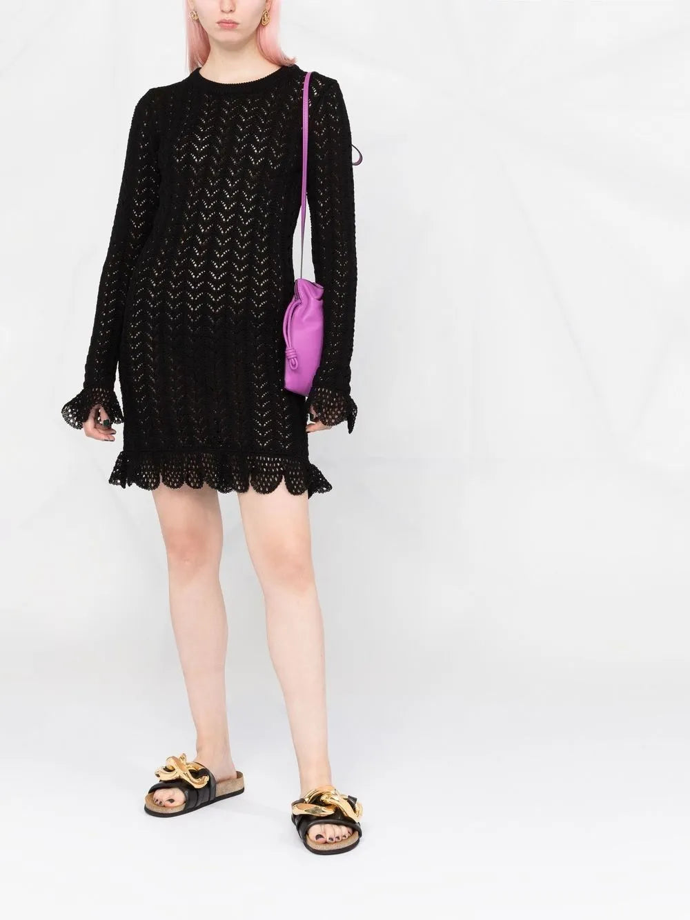 Scalloped-Edge Knitted Dress