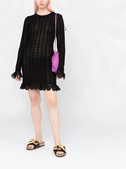 Scalloped-Edge Knitted Dress