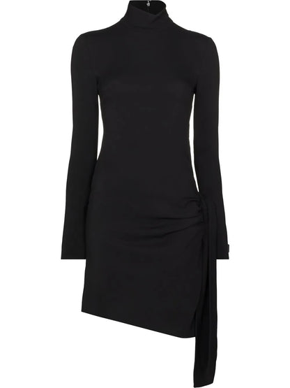 Ruched High Neck Mini Dress