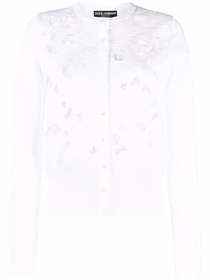 Floral-Embroidery Openwork Cardigan