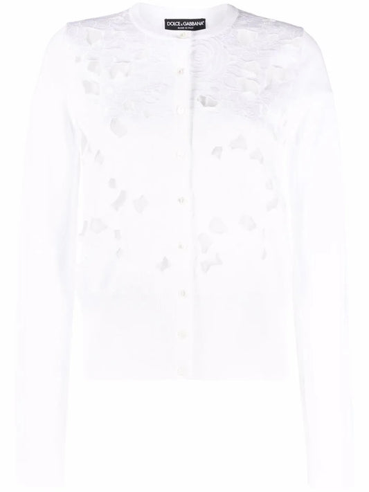 Floral-Embroidery Openwork Cardigan