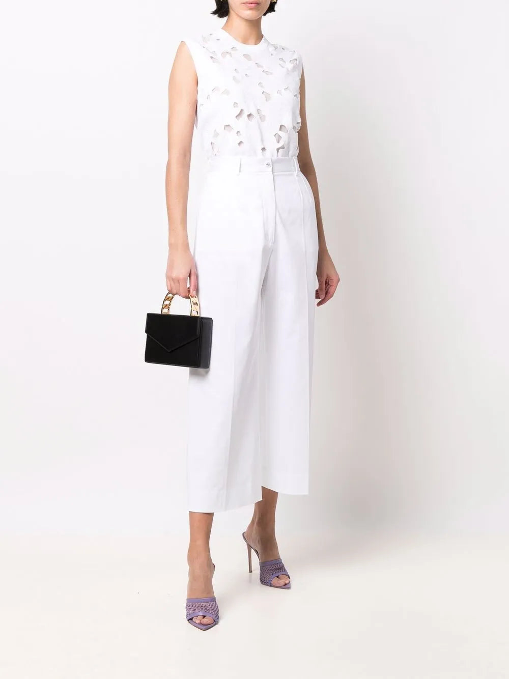 Logo-Buttons Wide Leg Cropped Trousers