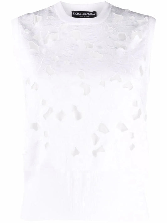 Floral-Embroidery Open-Work Tank Top