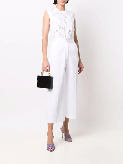 Floral-Embroidery Open-Work Tank Top