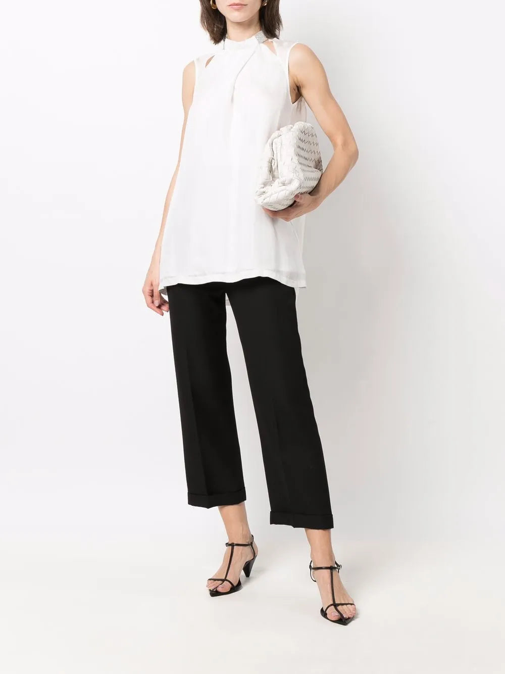 Cut-Detail Sleeveless Silk Top