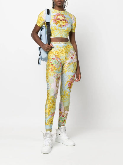 Baroque-Print High-Waisted Leggings