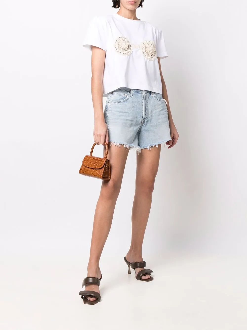 Crochet-Detailed Cotton T-Shirt