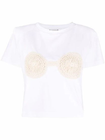 Crochet-Detailed Cotton T-Shirt