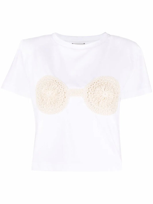 Crochet-Detailed Cotton T-Shirt