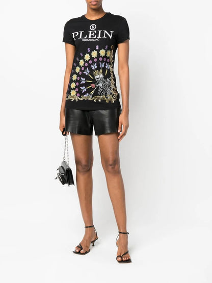 Skeleton-Print Round Neck T-Shirt