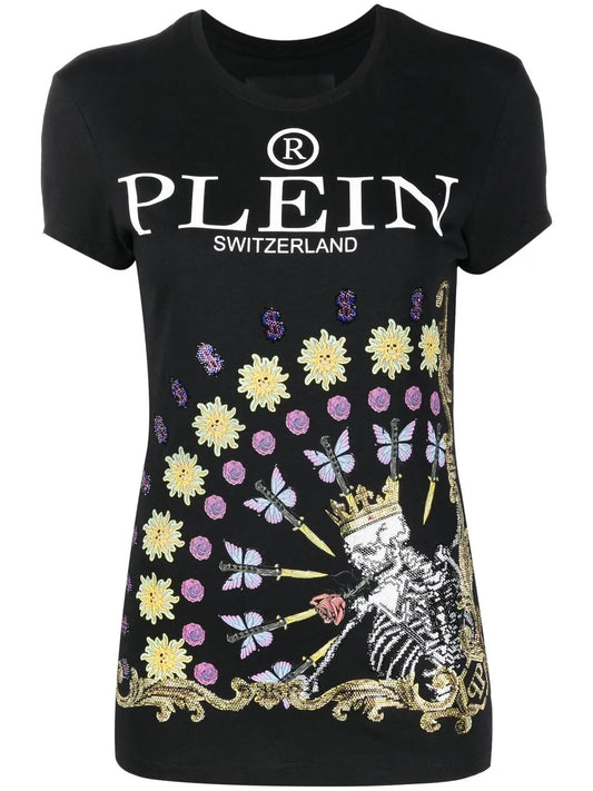 Skeleton-Print Round Neck T-Shirt