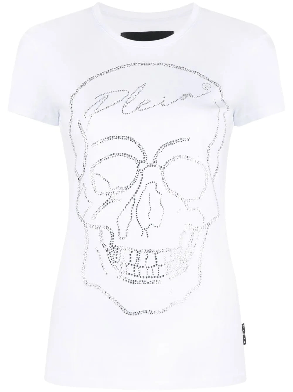 Skull Motif Rhinestone-Embellished T-Shirt