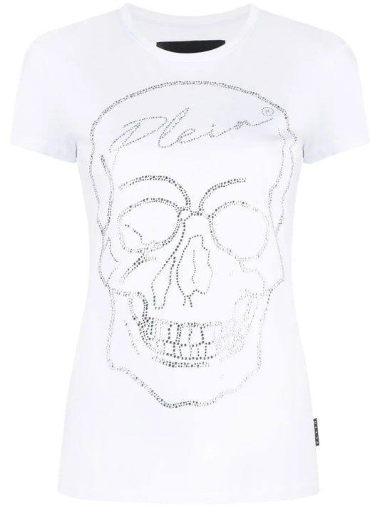 Skull Motif Rhinestone-Embellished T-Shirt