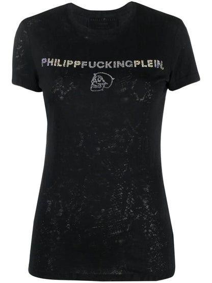 Rhinestone-Embellished Cotton T-Shirt