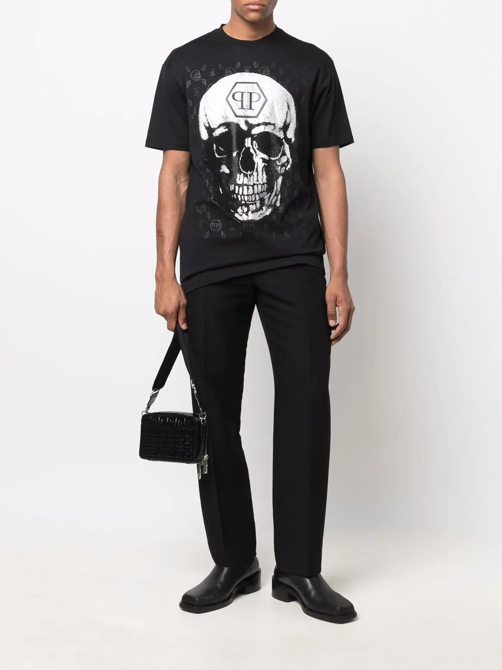 Gem-Embellished Skull Logo-Graphic T-Shirt