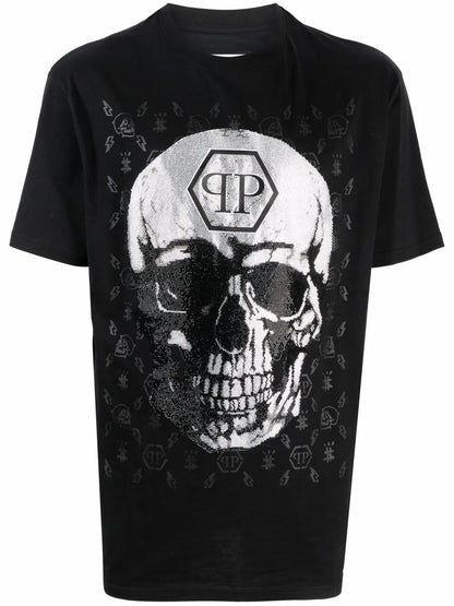 Gem-Embellished Skull Logo-Graphic T-Shirt