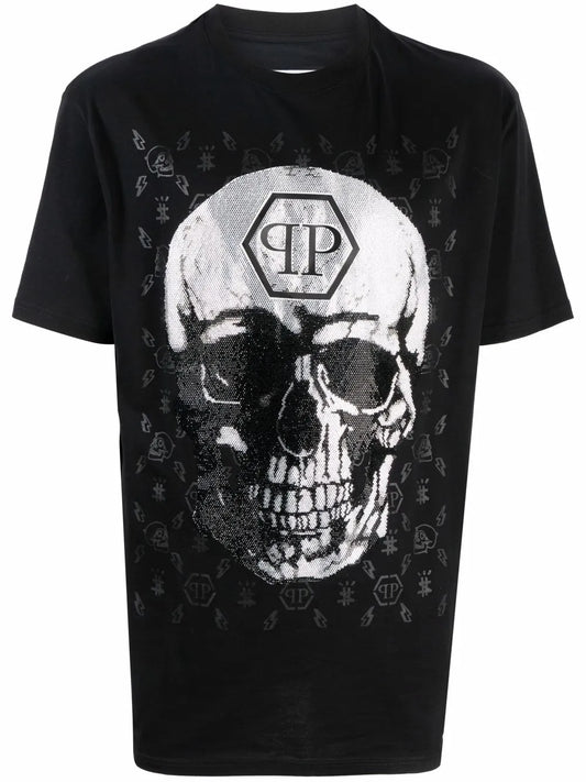 Gem-Embellished Skull Logo-Graphic T-Shirt
