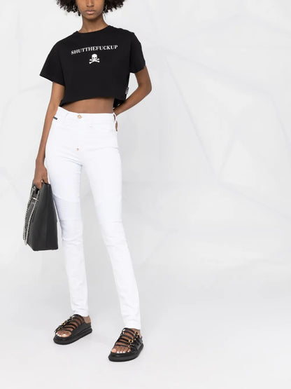 High-Waisted Biker Jeans