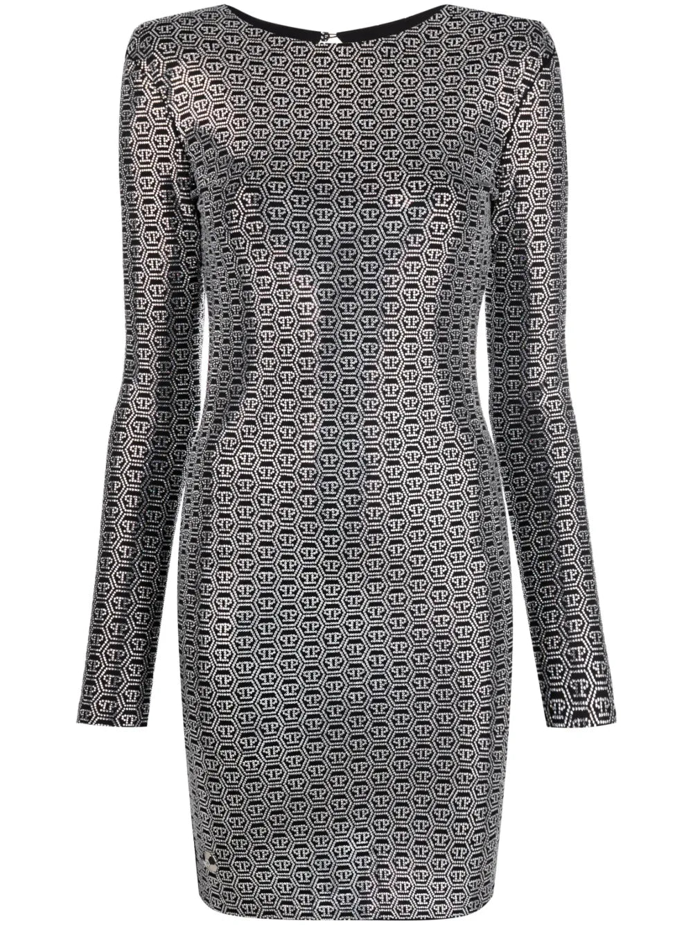 Crystal-Embellished Long-Sleeve Mini Dress