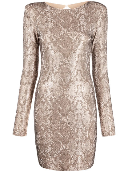 Python-Print Crystal Mini Dress
