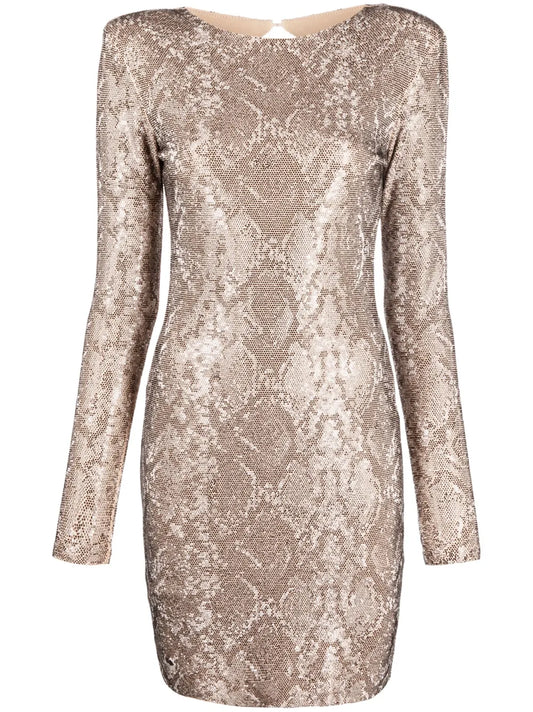 Python-Print Crystal Mini Dress