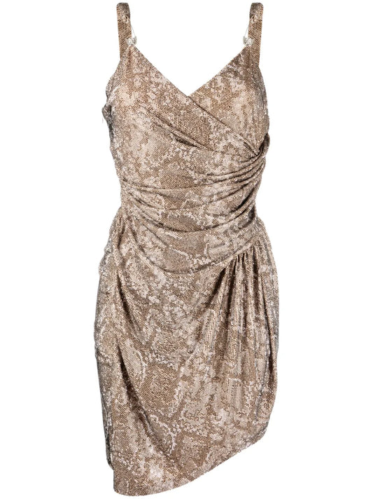Python-Print Embellished Mini Dress