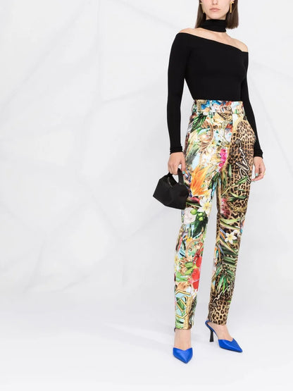 Baroque Flowers High-Waisted Trousers