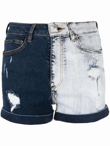 Two-Tone Denim Shorts